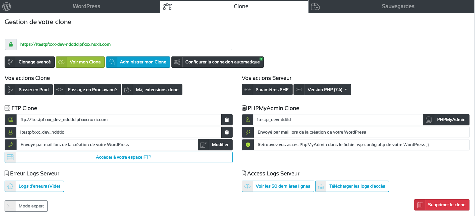 hébergement wordpress console 2